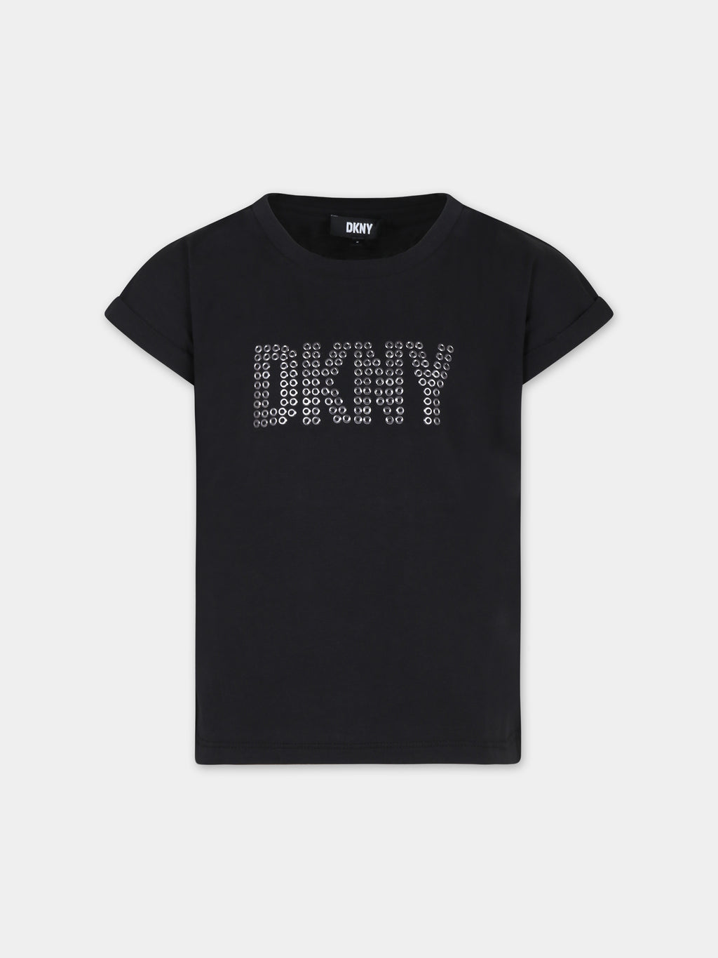 Black t-shirt for girl with logo and studs